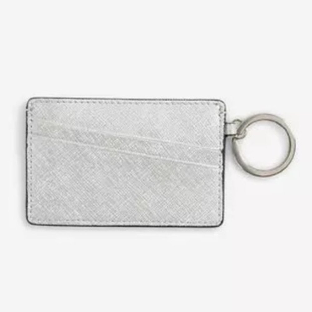 NWT Ann Taylor Silver Leather Card Holder Case Keychain